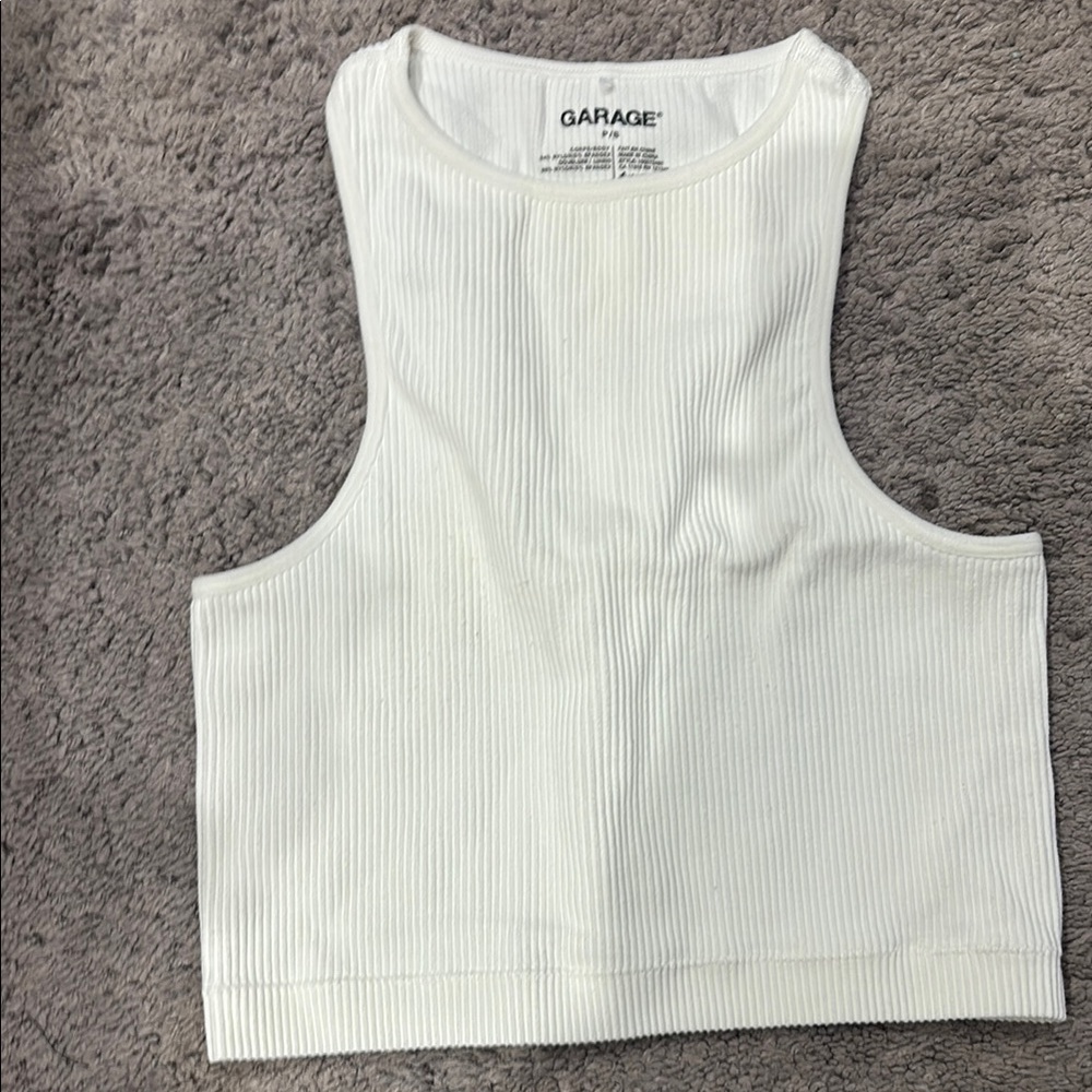Garage White Sleeveless Ribbed Tank Top